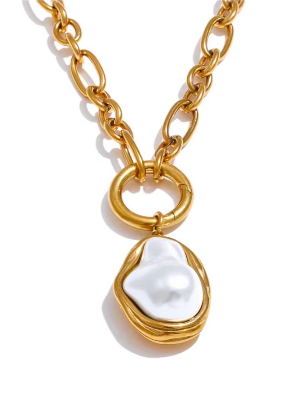 Sara Sotti Stainles Steel Chain Necklace with White Pearl Pendant